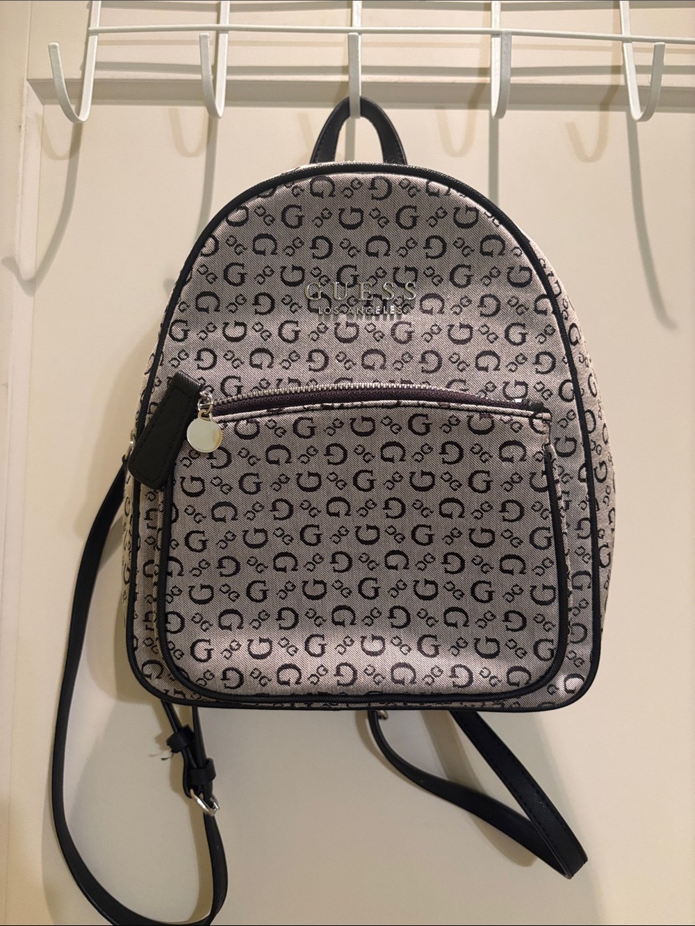 Guess Gray and Black Monogram Mini Backpack
